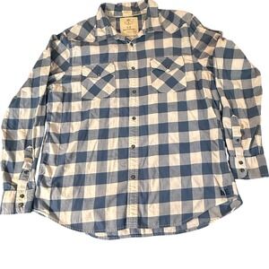 American Eagle Outfitters Mens XXL Blue White Buffalo Plaid Pearl Snap Shirt